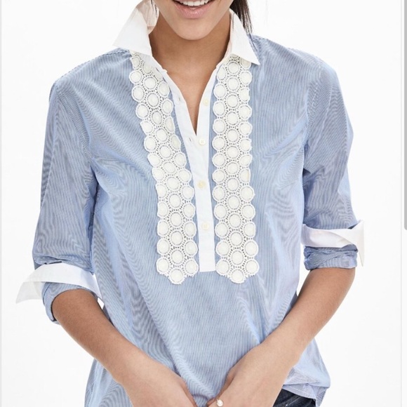 Banana Republic Tops - Banana Republic Striped Blue and White Button Down Shirt with Bib Lace Front. M
